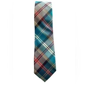 Express Silk Blend Plaid Tie - Gray Blue Red - Preppy